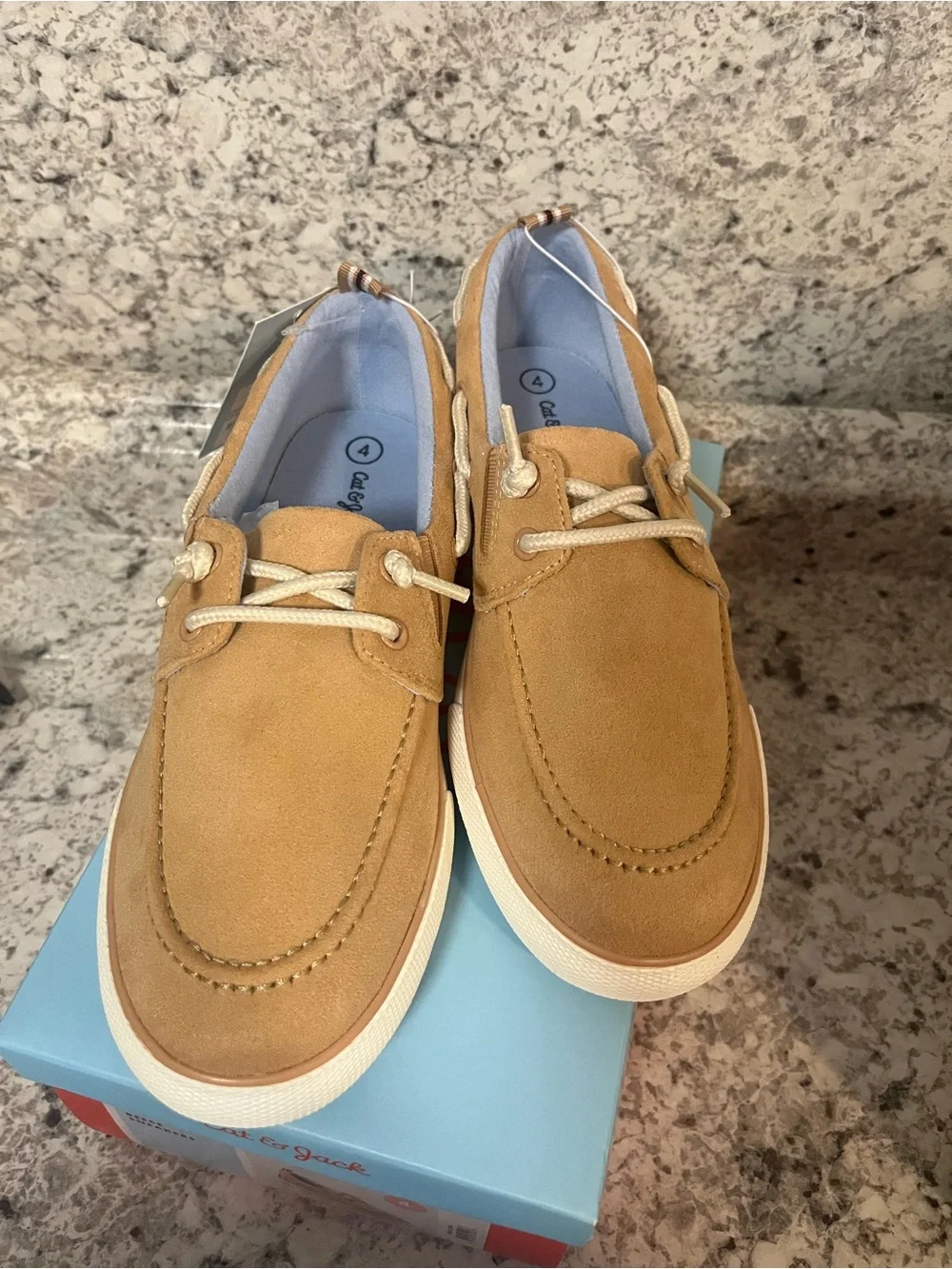 Cat & Jack boys Tan Boat Shoes with Cream Laces
